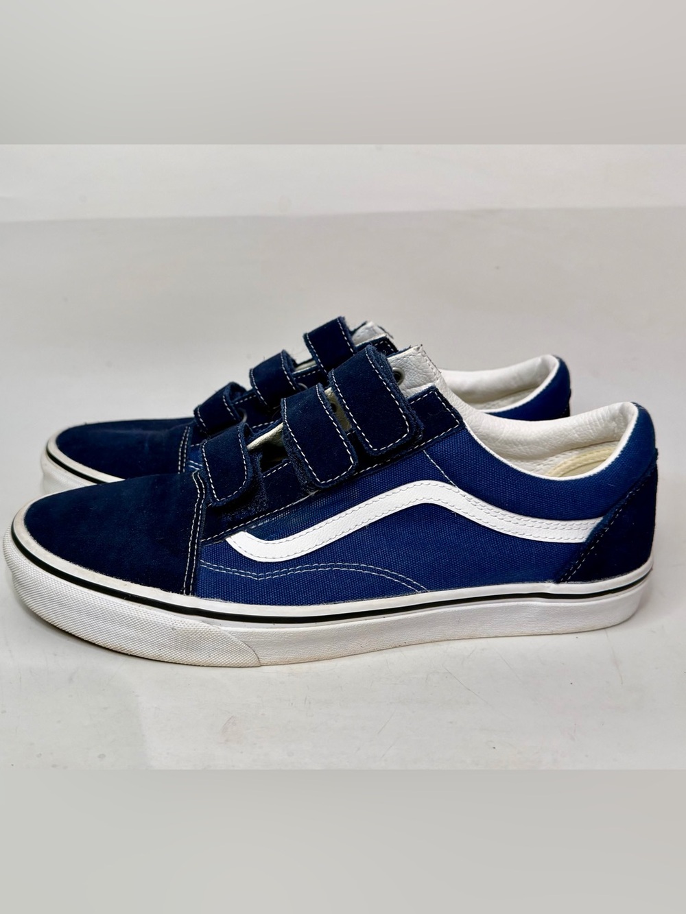 Vans Old Skool V Mens 12 Dress Blue/Navy/White Hook and Loop Closure MINT